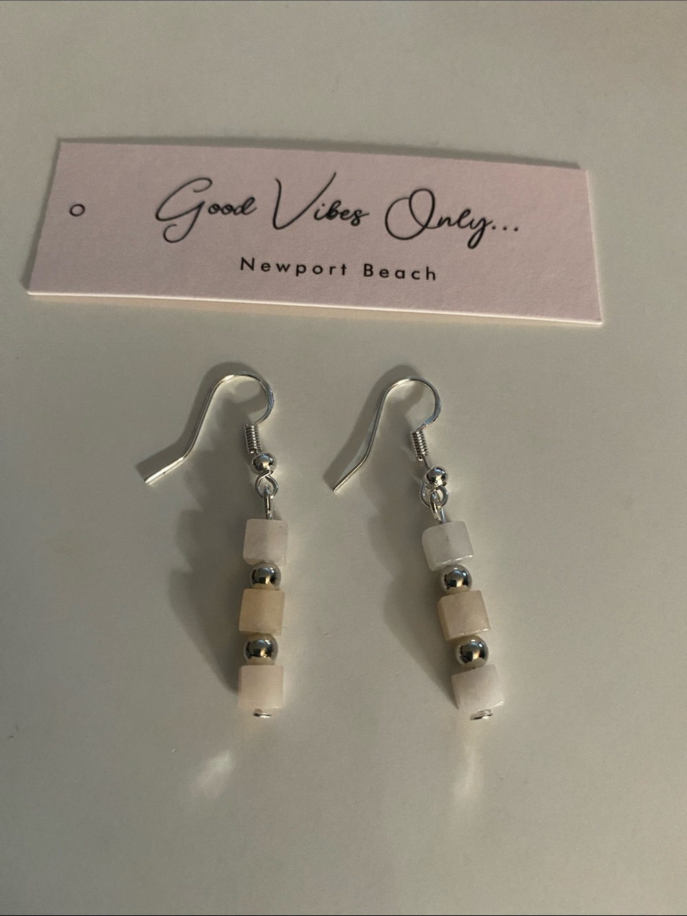 Good Vibes Only Newport Beach Pink and White Agate Cube Drop Earrings!